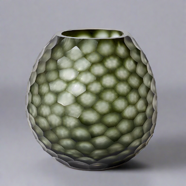 Enzo Smoky Green Vase with textured design on a white background.