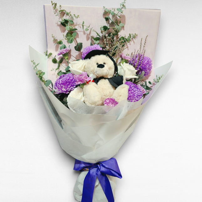 Elegant Purple | Purple Graduation Bouquet with Teddy Bear