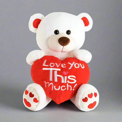 Love You Bear – Plush Teddy with Heart, White, featuring "Love You This Much!" message.