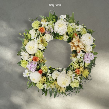 Heavenly Harmony – Elegant Wreath with Lilies, Roses, and Chrysanthemums