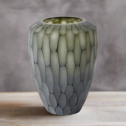 Side view of the Nadine Dusty Green Vase showing its elegant shape.