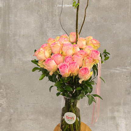 Elegant Pink Rose Arrangement: 24 Stems in Vase | Valentine’s Day Melbourne