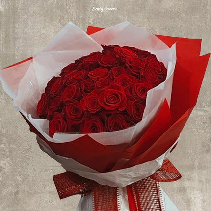 Stunning 48 Red Roses in Elegant Paper Wrap | Valentine’s Day Melbourne Delivery