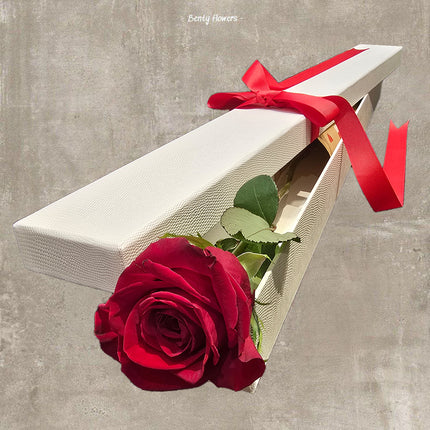 Single Red Rose in a Tall White Box | Valentine’s Day Gift | Melbourne Florist