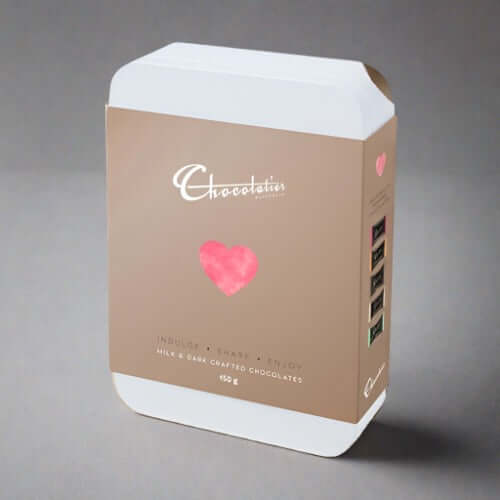 Chocolatier Australia Delights Milk & Dark Crafted Chocolates 150g tin with heart design