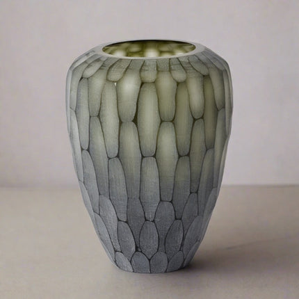 Nadine Dusty Green Vase with textured design on a white background.