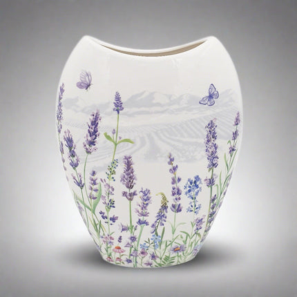 Lavender Farm Vase - Ceramic Vase with Lavender Floral Design on Neutral Background