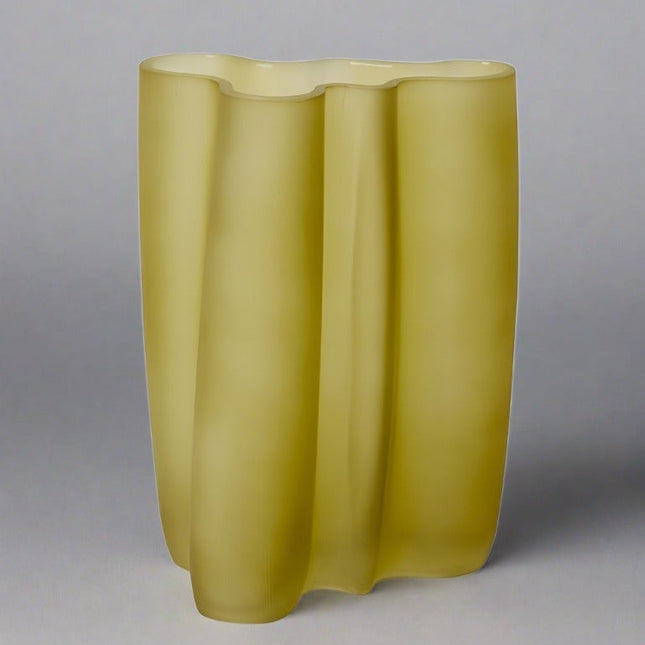 Victoria Vase Olive in an elegant olive green color on a gray background.